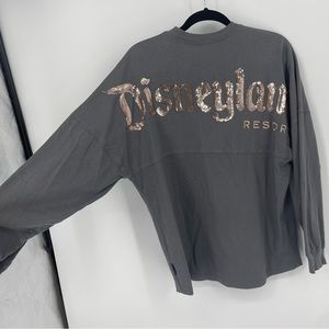 DisneyLand Resort Spirit Jersey Gray Rose Gold Sequin Long Sleeve Crew Neck M